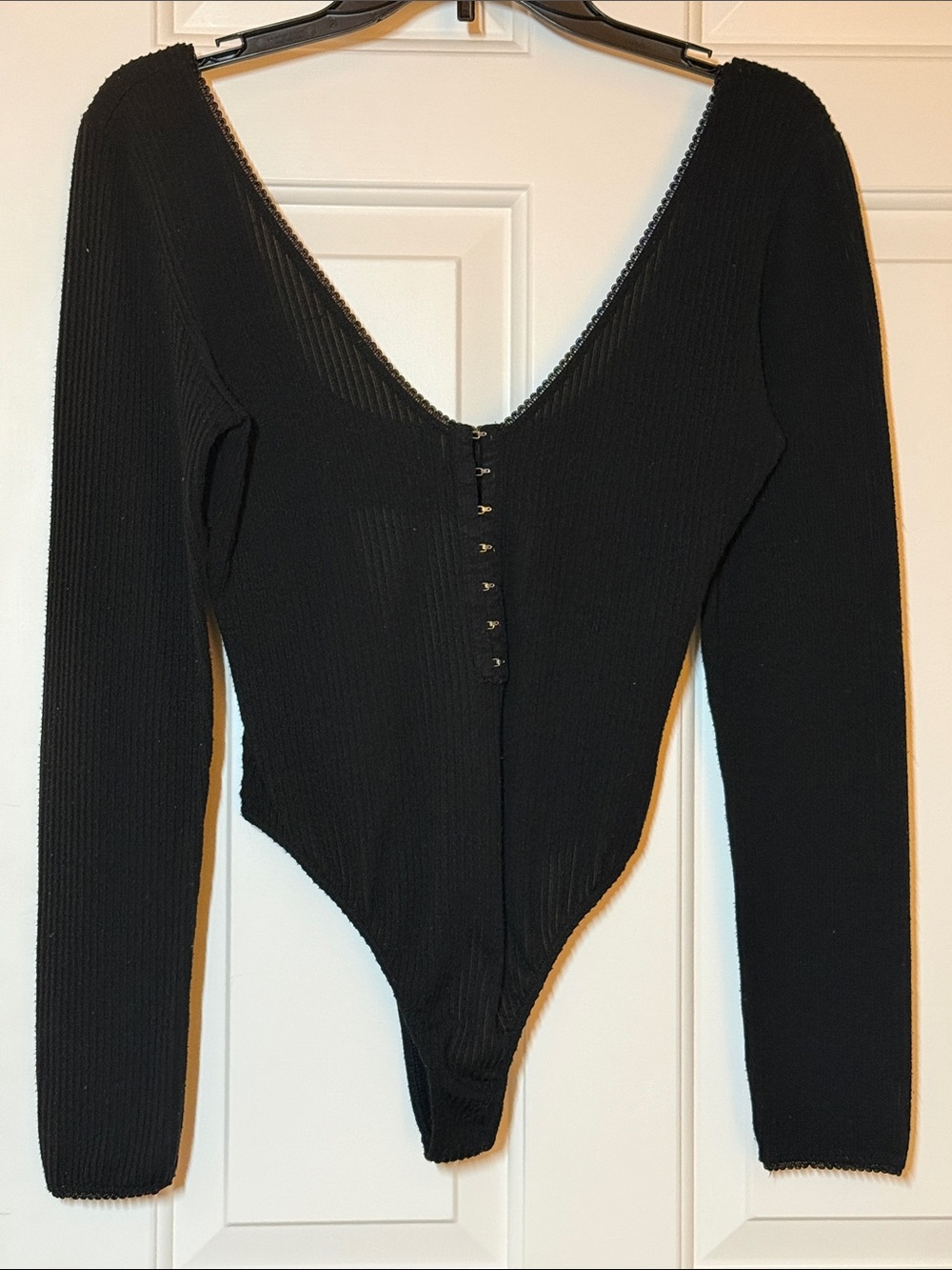Urban Outfitters Black Ribbed Hook-Front Bodysuit